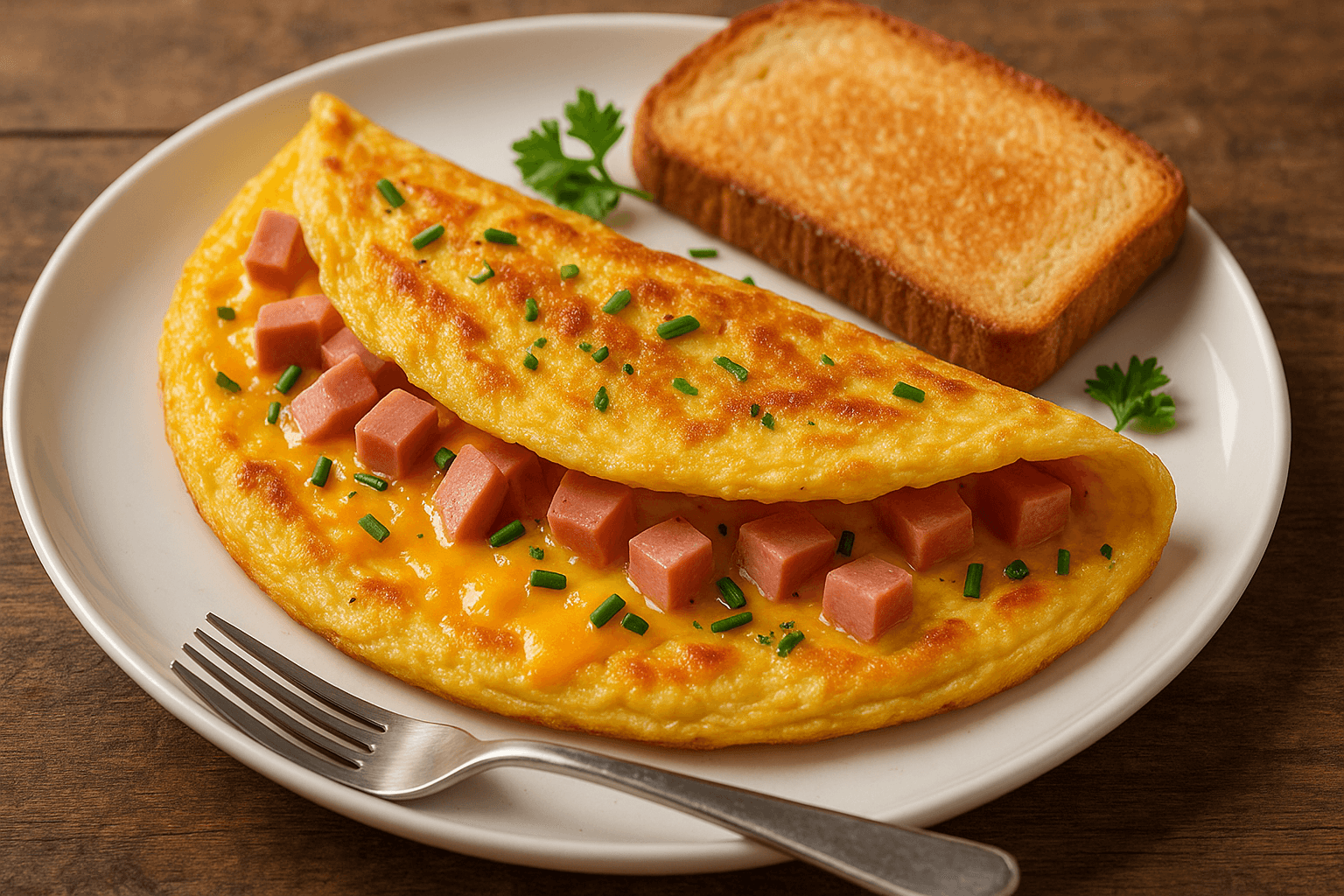 Creamy Mushroom and Ham Omelette with Herb Cheese